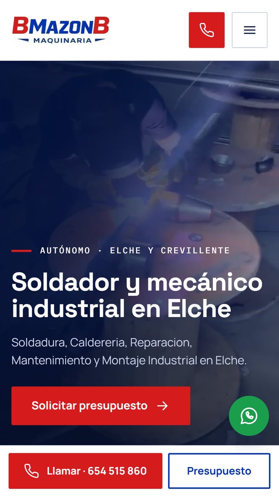 Página de inicio de la web de BMazonB Maquinaria vista en móvil